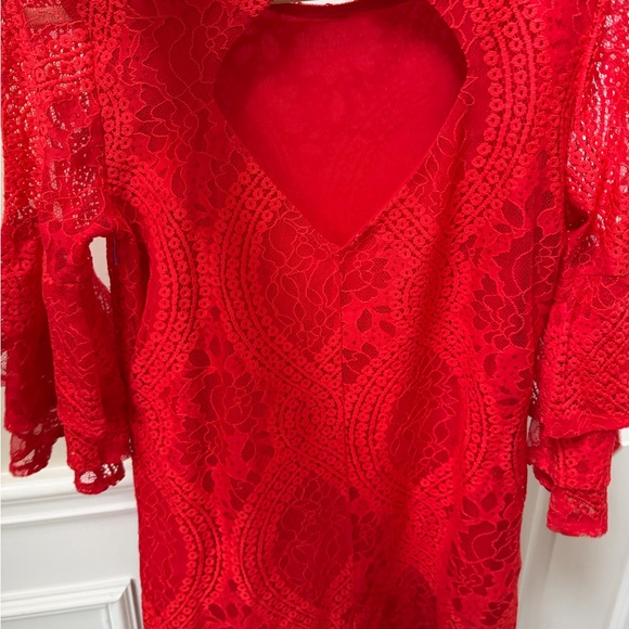 Miami Scarlet Lace Tiered Sleeve Dress - Picture 4 of 5